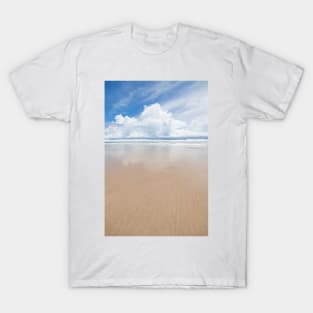 Waves sand beach and clouds sunny day T-Shirt